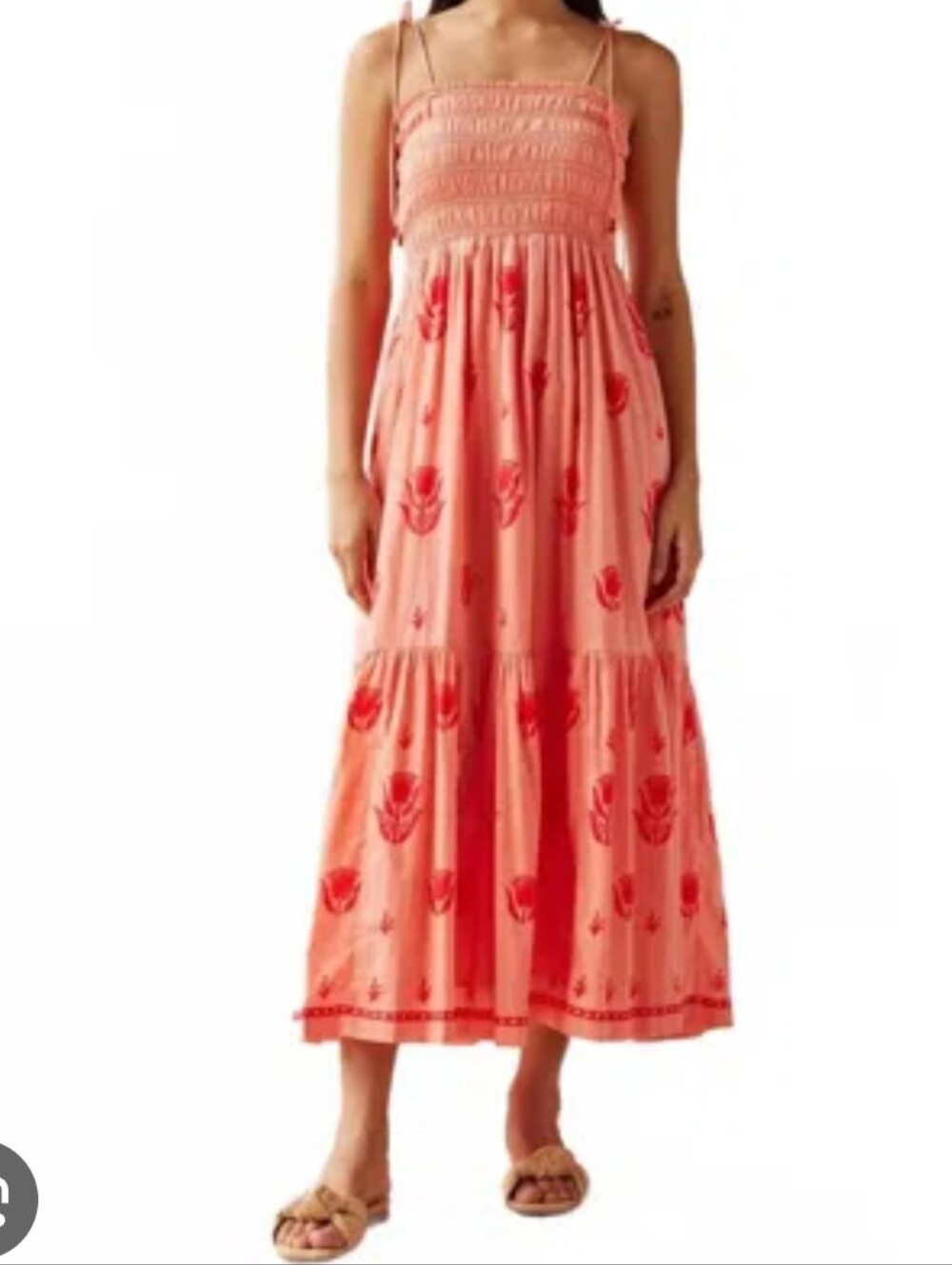 OMIKA Adley Maxi Dress 100% Cotton Ruched Sleeveless Floral Print Coastal